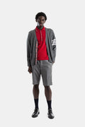 Thom Browne Merino Wool 4-Stripe Sleeve Cardigan — Gray
