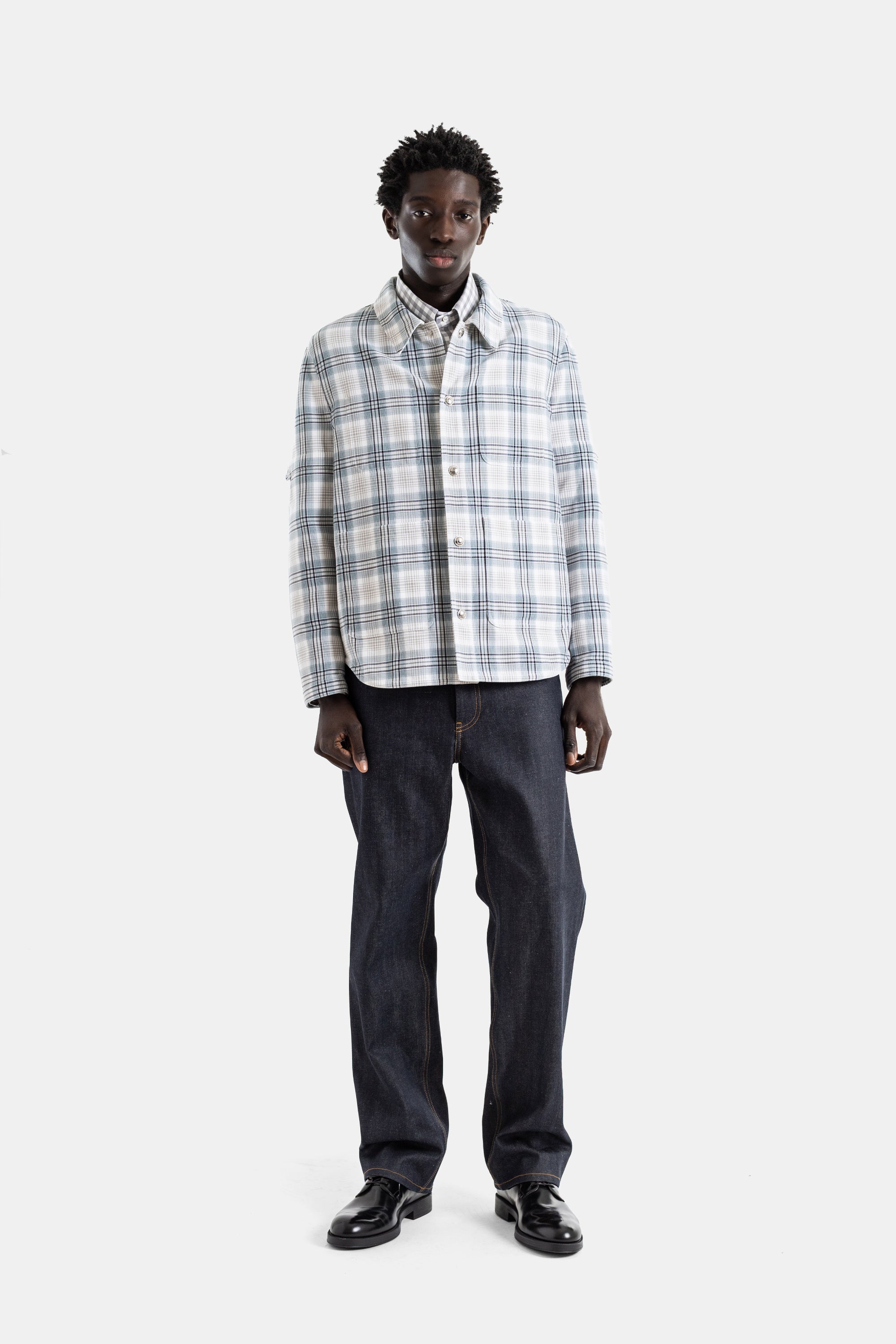 Thom Browne Cotton Windowpane Plaid Jacket-Shirt — Blue