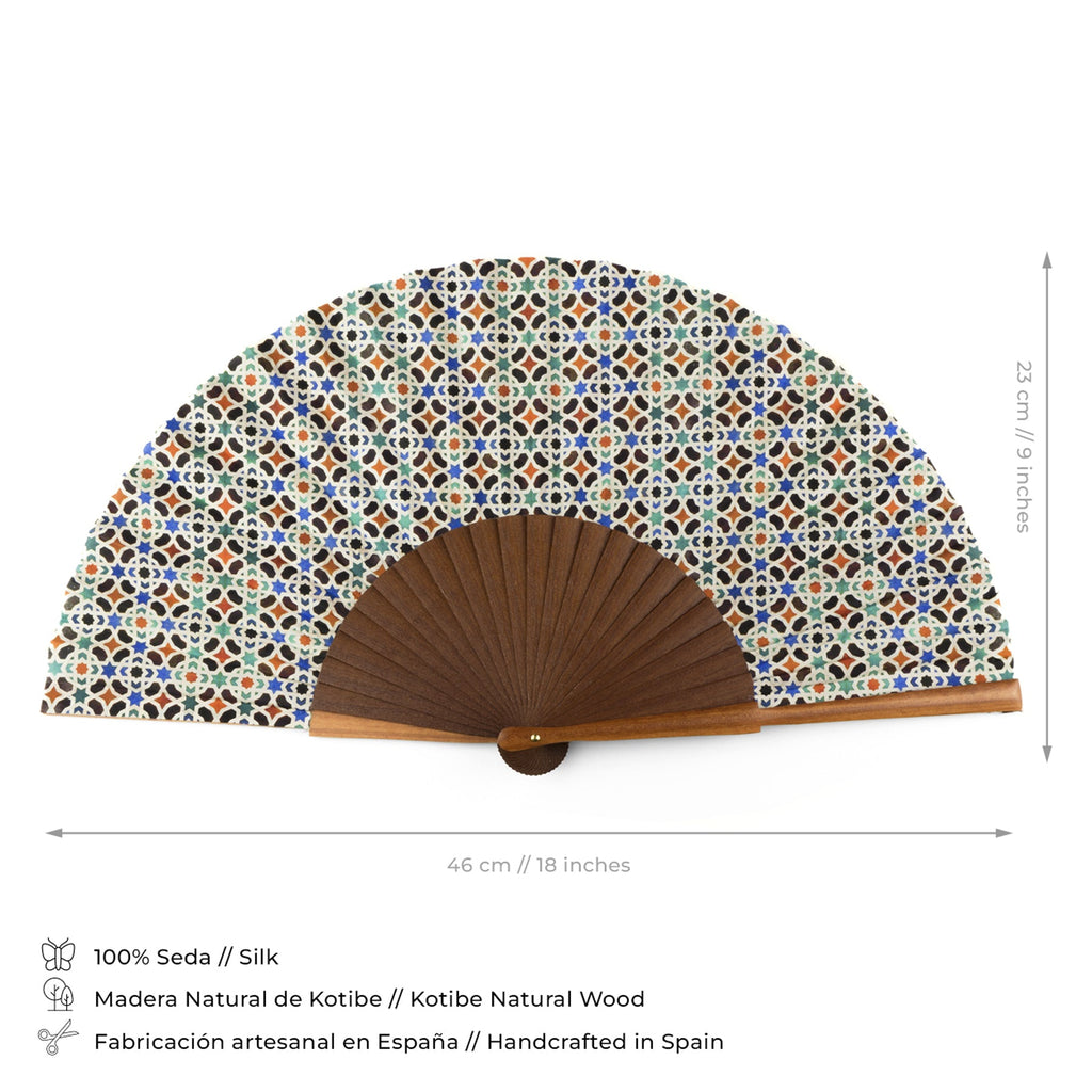 Islamic geometry inspired silk hand fan Malaqa