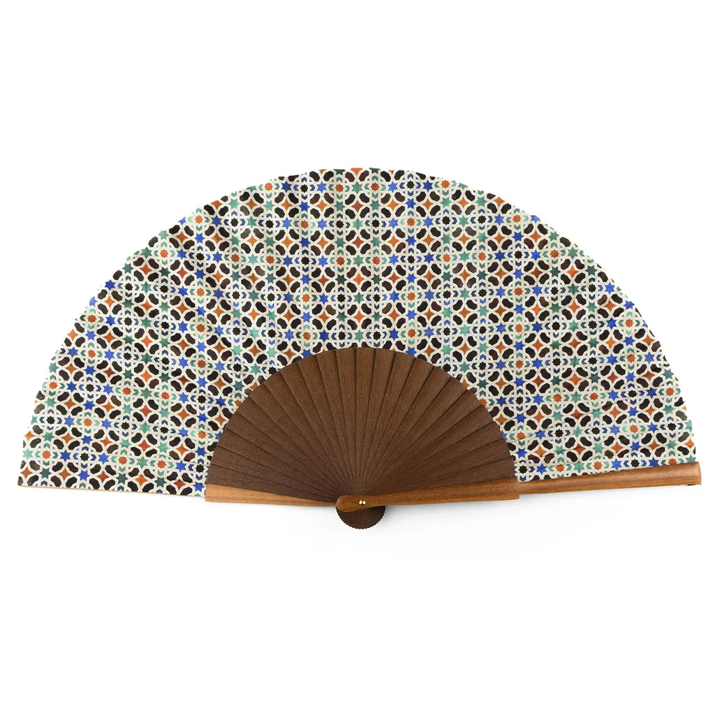 Islamic geometry inspired silk hand fan Malaqa