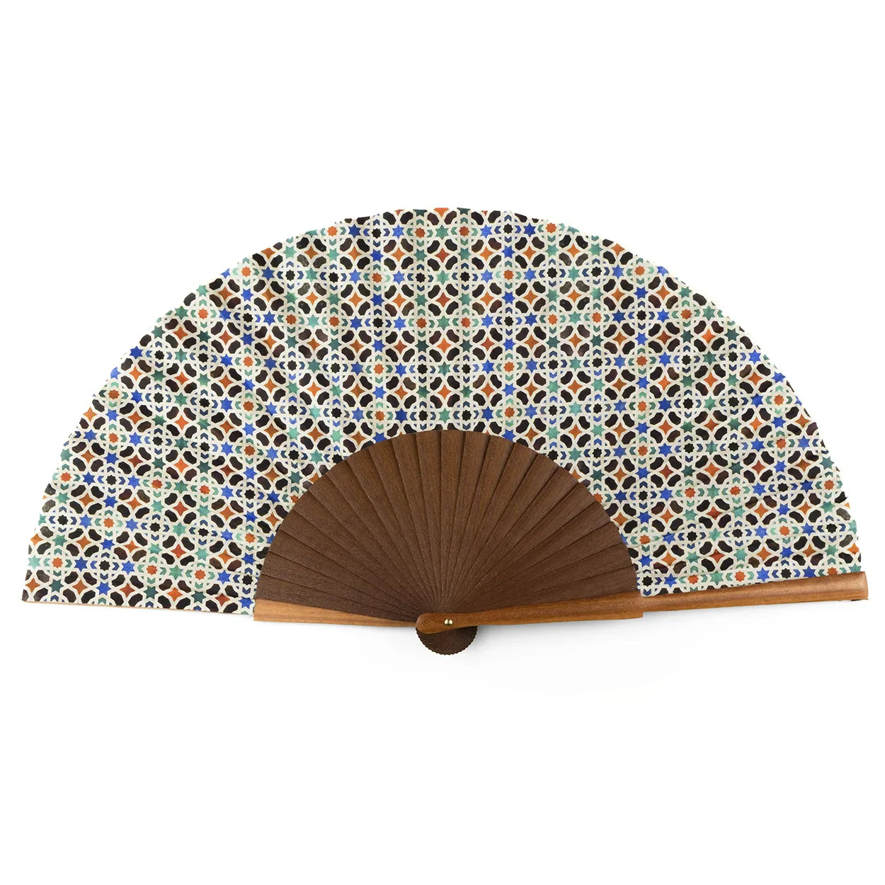 Islamic geometry inspired silk hand fan Malaqa