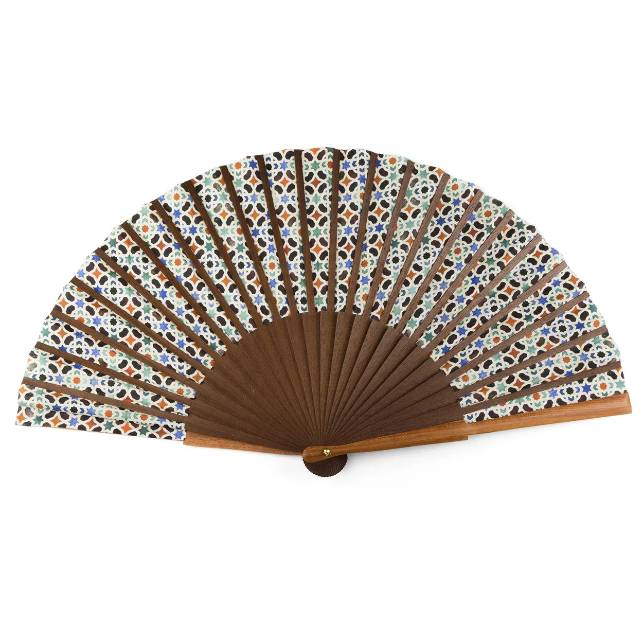 Islamic geometry inspired silk hand fan Malaqa