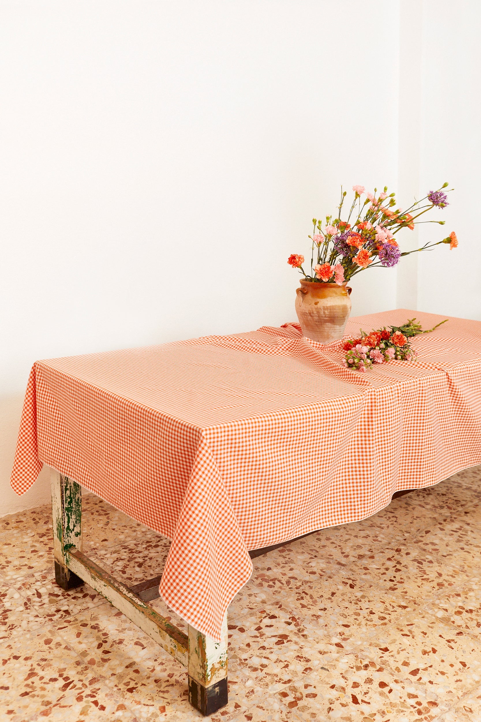 Mantel cuadros vichy naranja