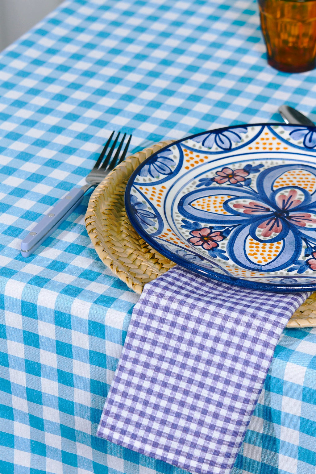 Servilleta vichy malva cuadro pequeño (pack de 2)