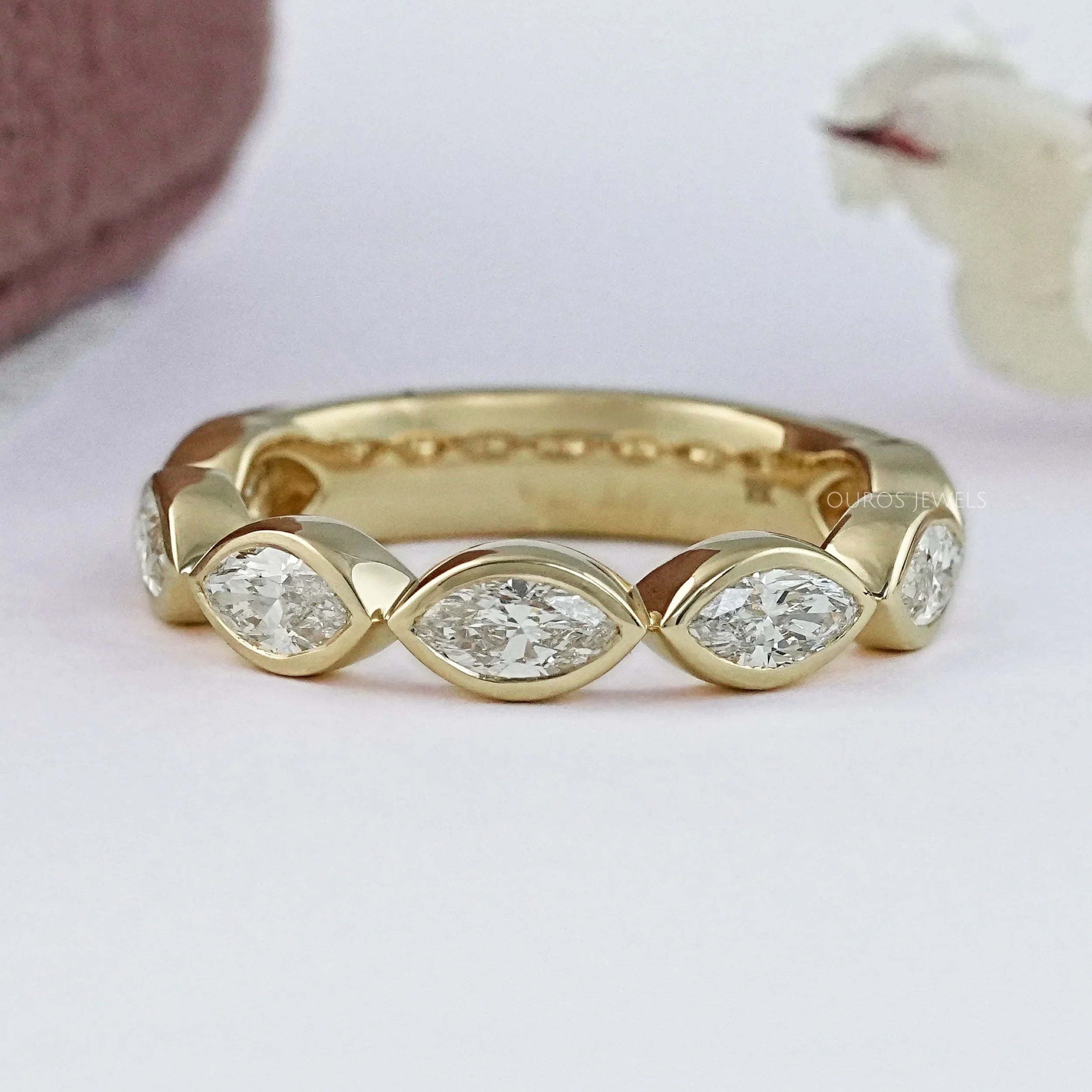 East West Marquise Diamond Bezel Set Half Eternity Band