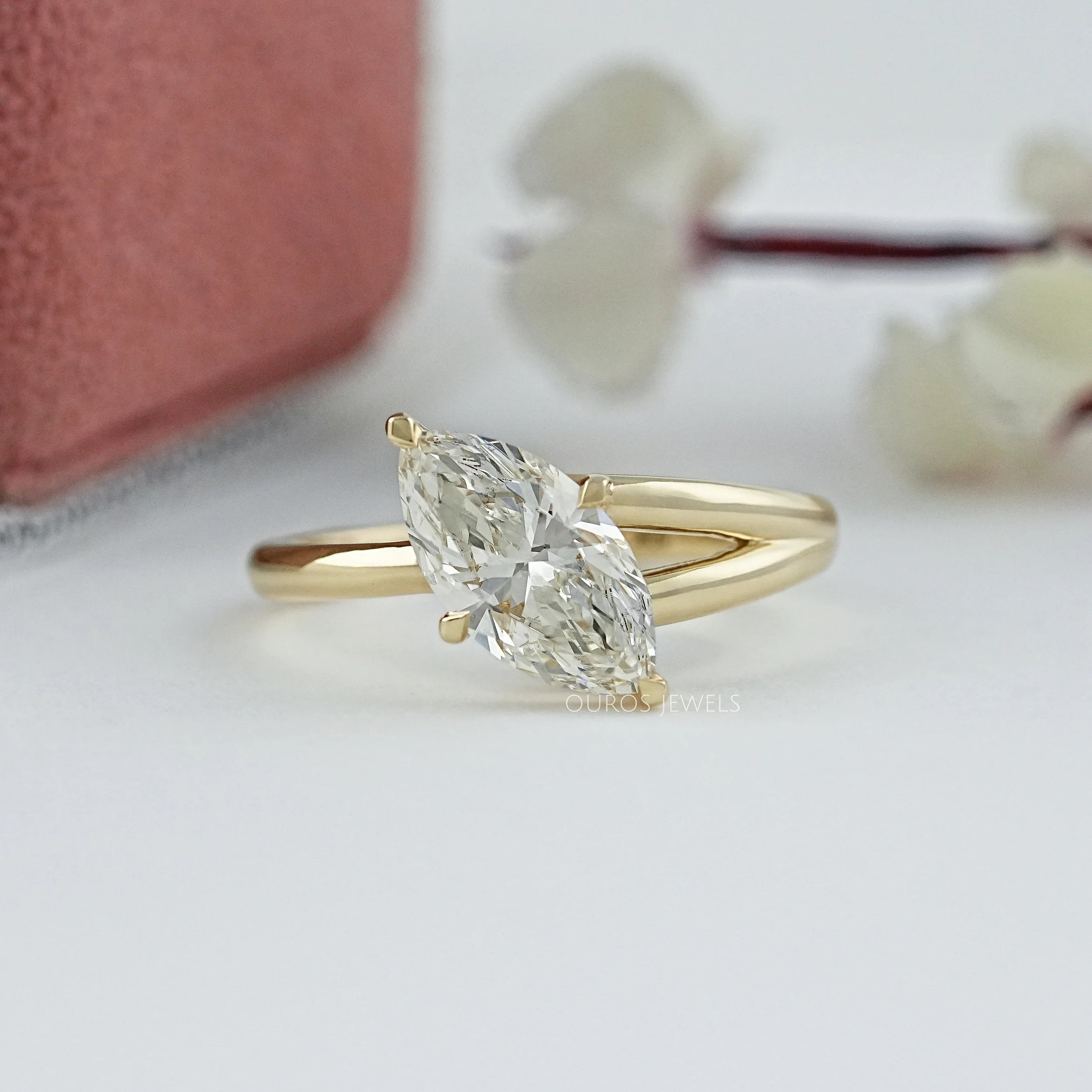 Marquise Cut Lab Diamond  Split Solitaire Ring