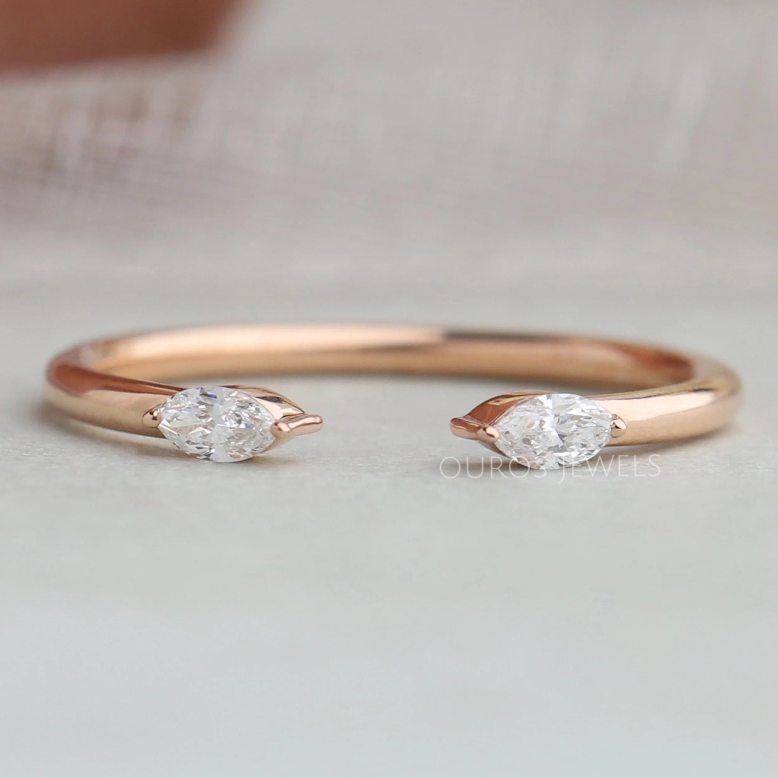 Open Cuff Two Stone Marquise Diamond Dainty Ring