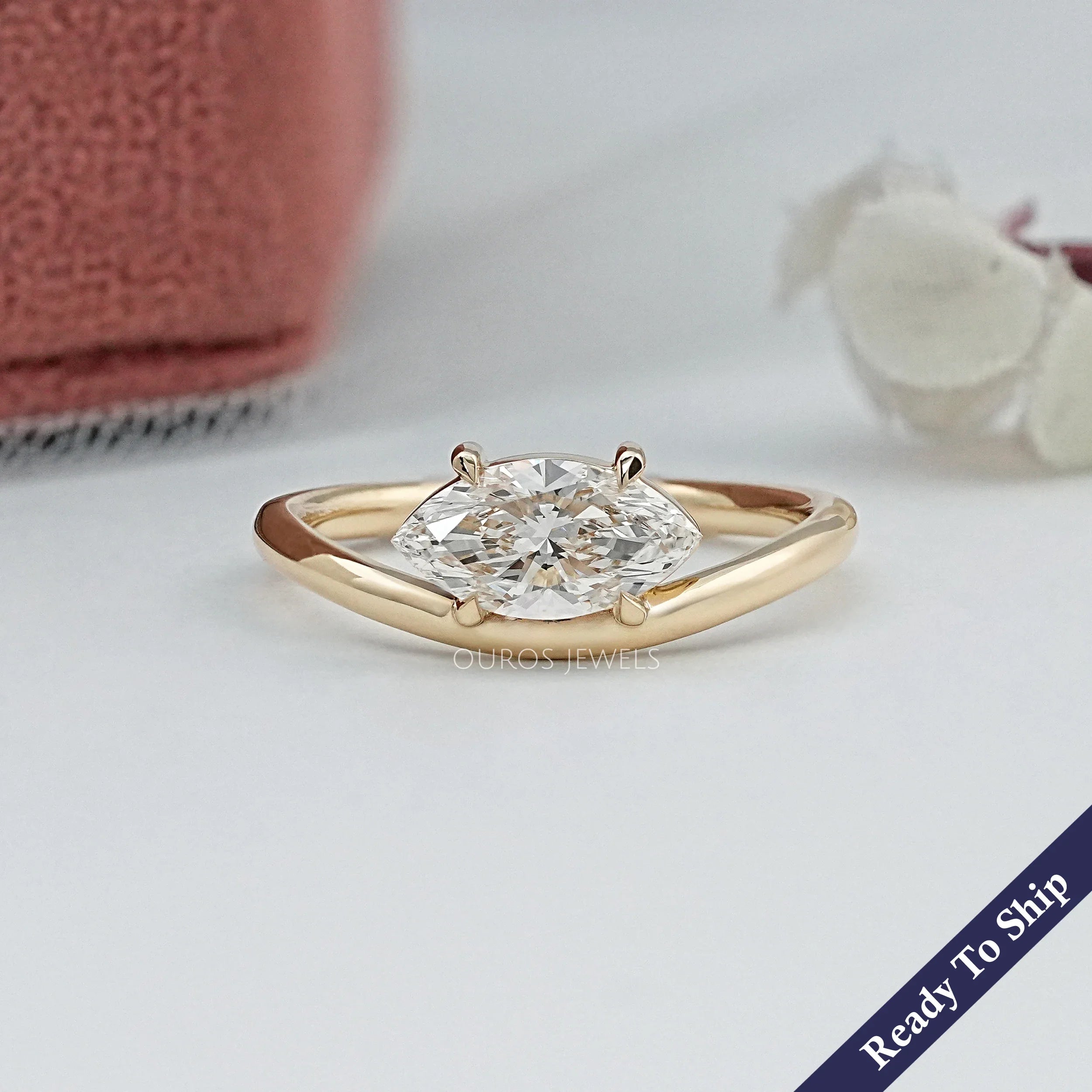 Marquise Lab Diamond Solitaire Curved Ring