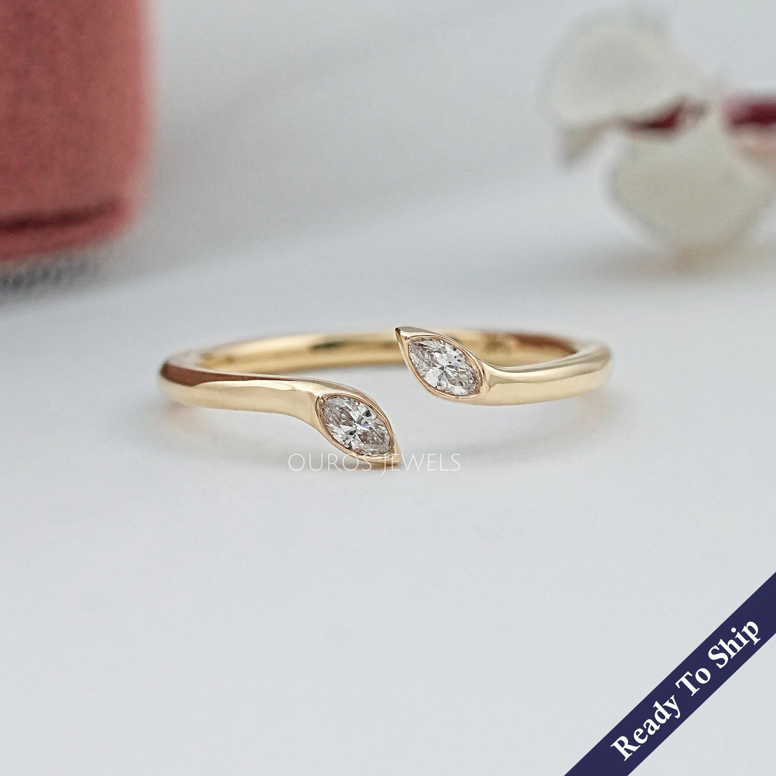 Marquise Lab Diamond Bezel Set Open Cuff Ring