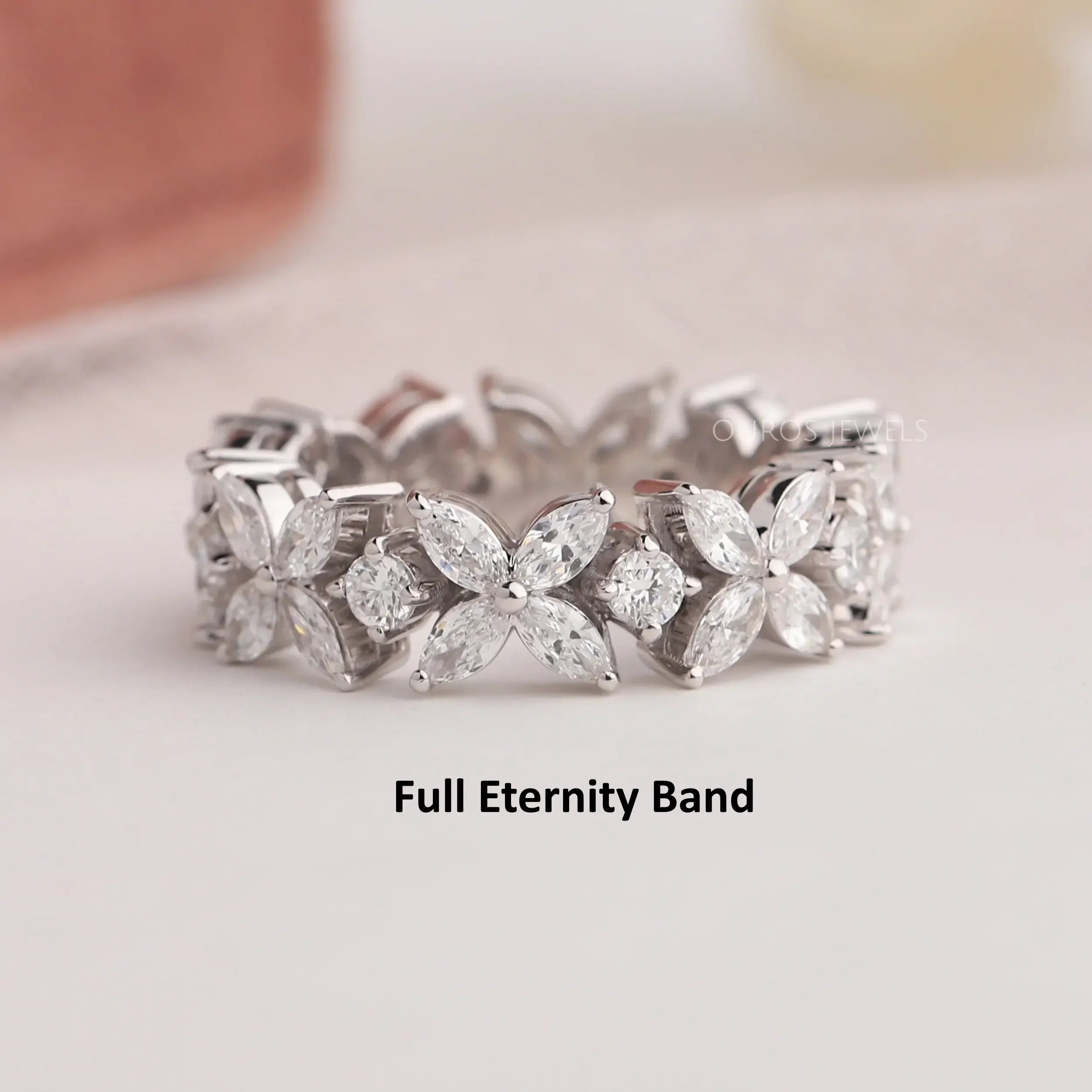 Marquise And  Round Diamond Flower Wedding  Band