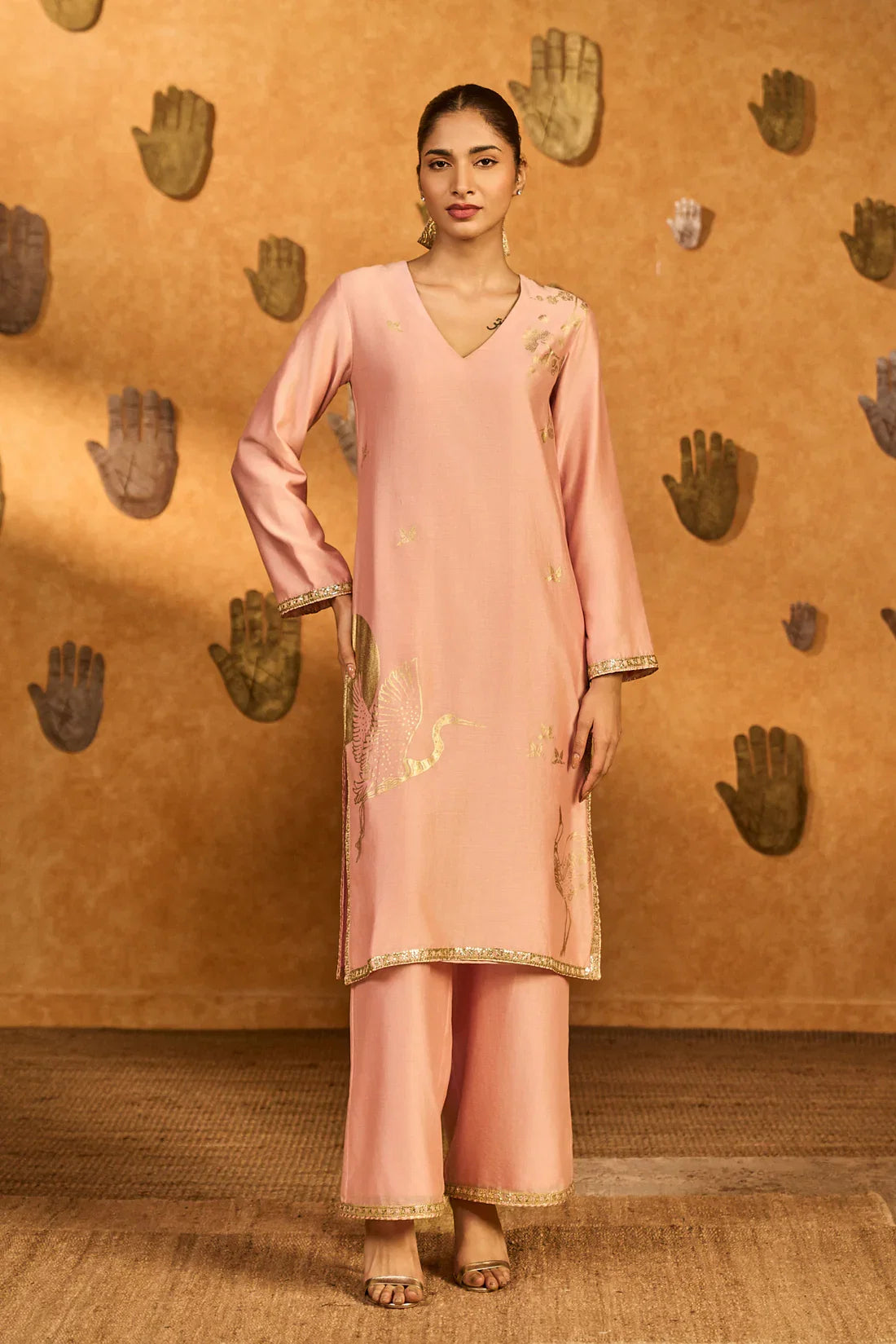 Babypink Crane Dawn Kurta Set By KYNAH, Luxury Indian Fashion & Bridal Wear