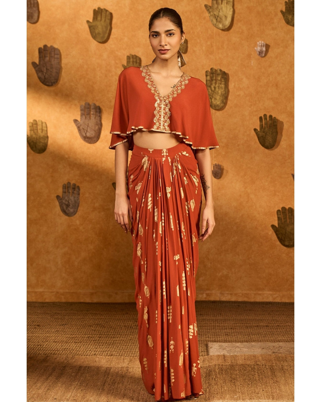 Rust Soft Lantern Fusion Set By KYNAH, Luxury Indian Fashion & Bridal Wear