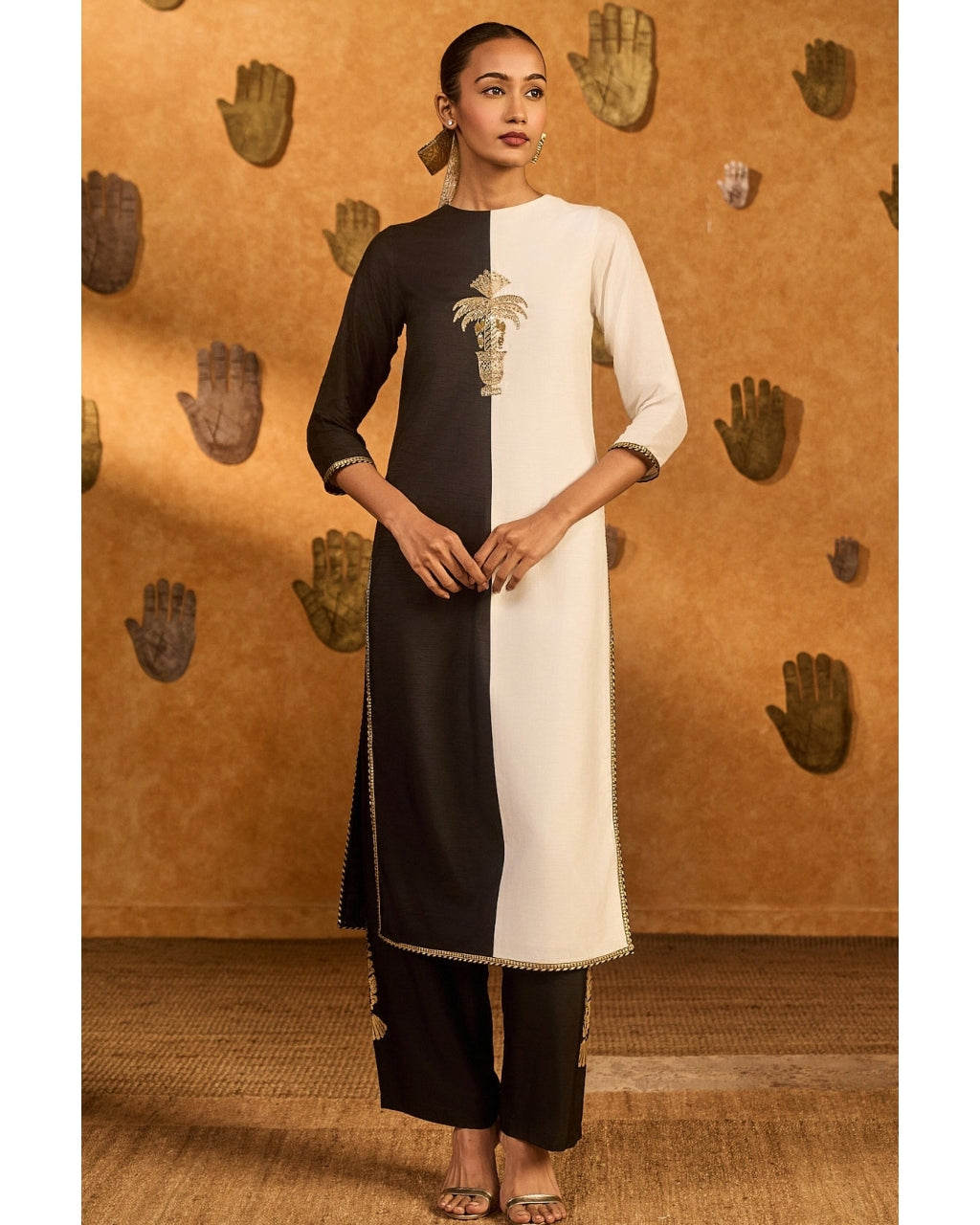 Black Ying Yang Kurta Set By KYNAH, Luxury Indian Fashion & Bridal Wear