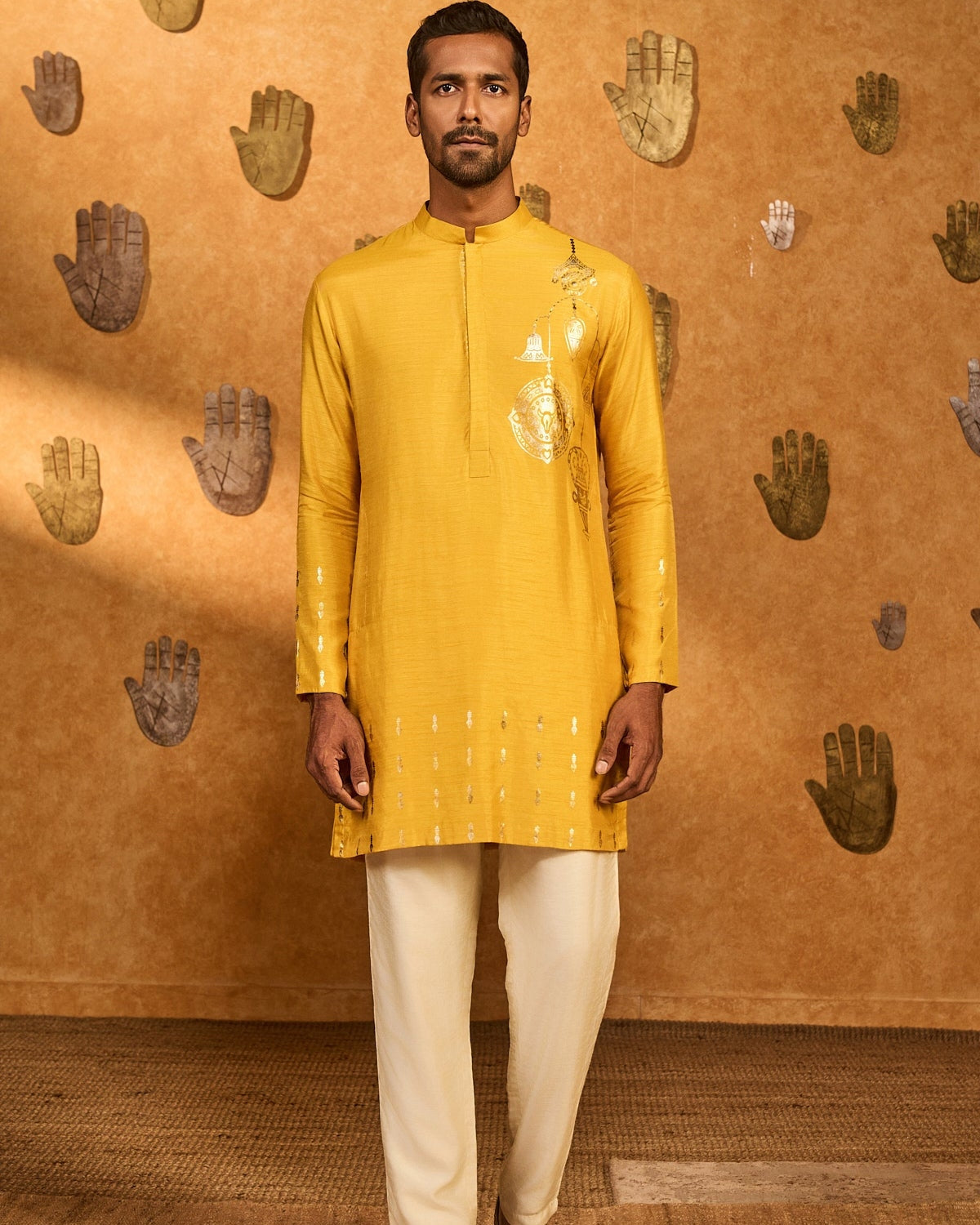 Ochre Trinklet And Pots Menswear Kurta Set By KYNAH, Luxury Indian Fashion & Bridal Wear