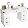 55" Farmhouse Executive Desk, Computer Desk with Drawers, Study Table for Home Office, White Wood Grain