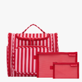 Large Hanging Travel Toiletry Bag + Detachable Pouch - Pink/Red Stripe