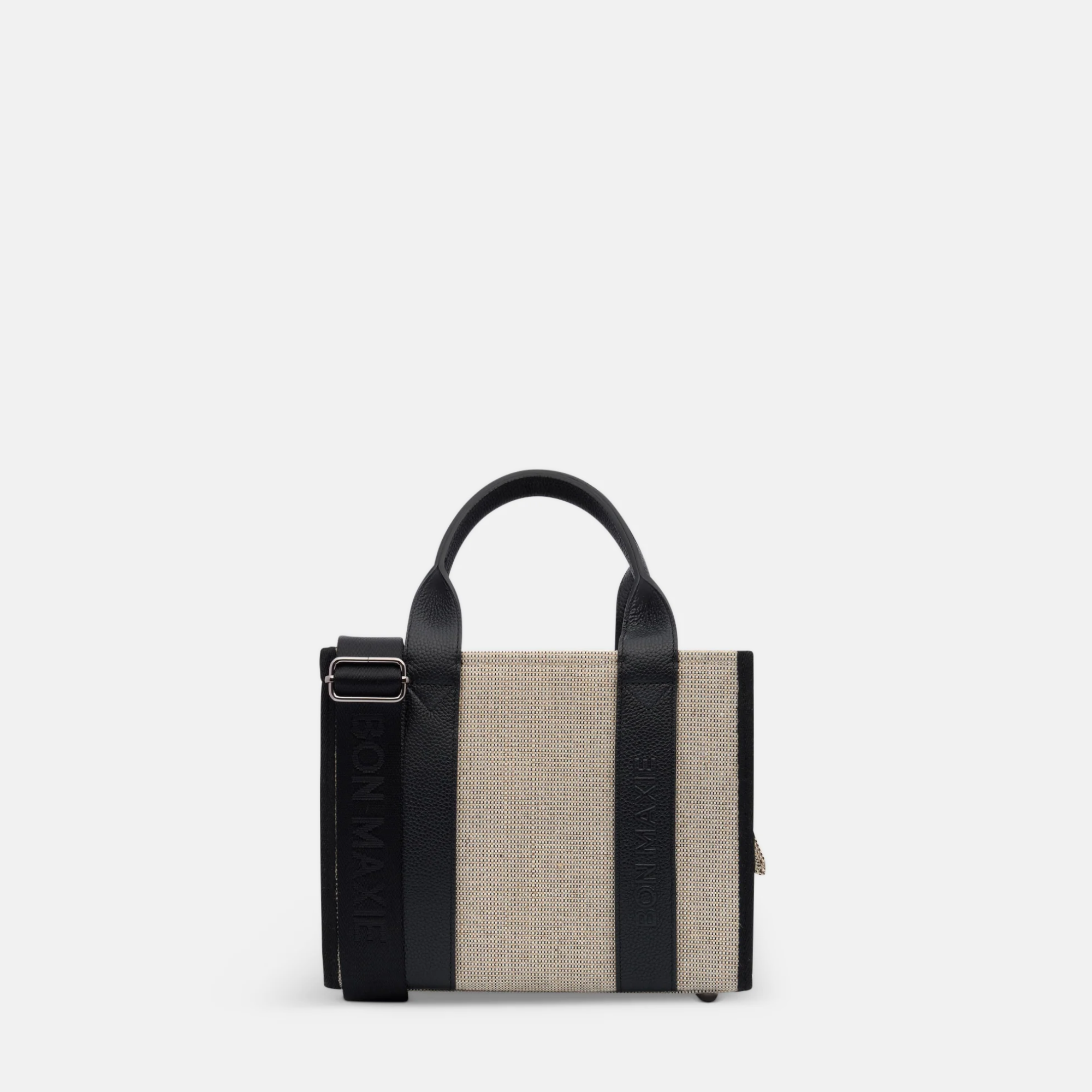 Mini Structured Tote - Jute/Leather - Black