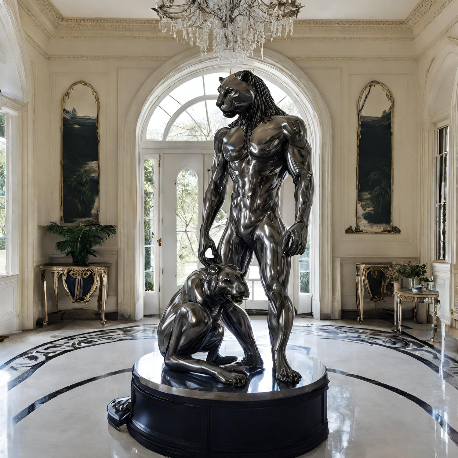 ArtZ® Stainless Steel King Of My Jungle Sculpture - Height: 108 inch (274 cm)