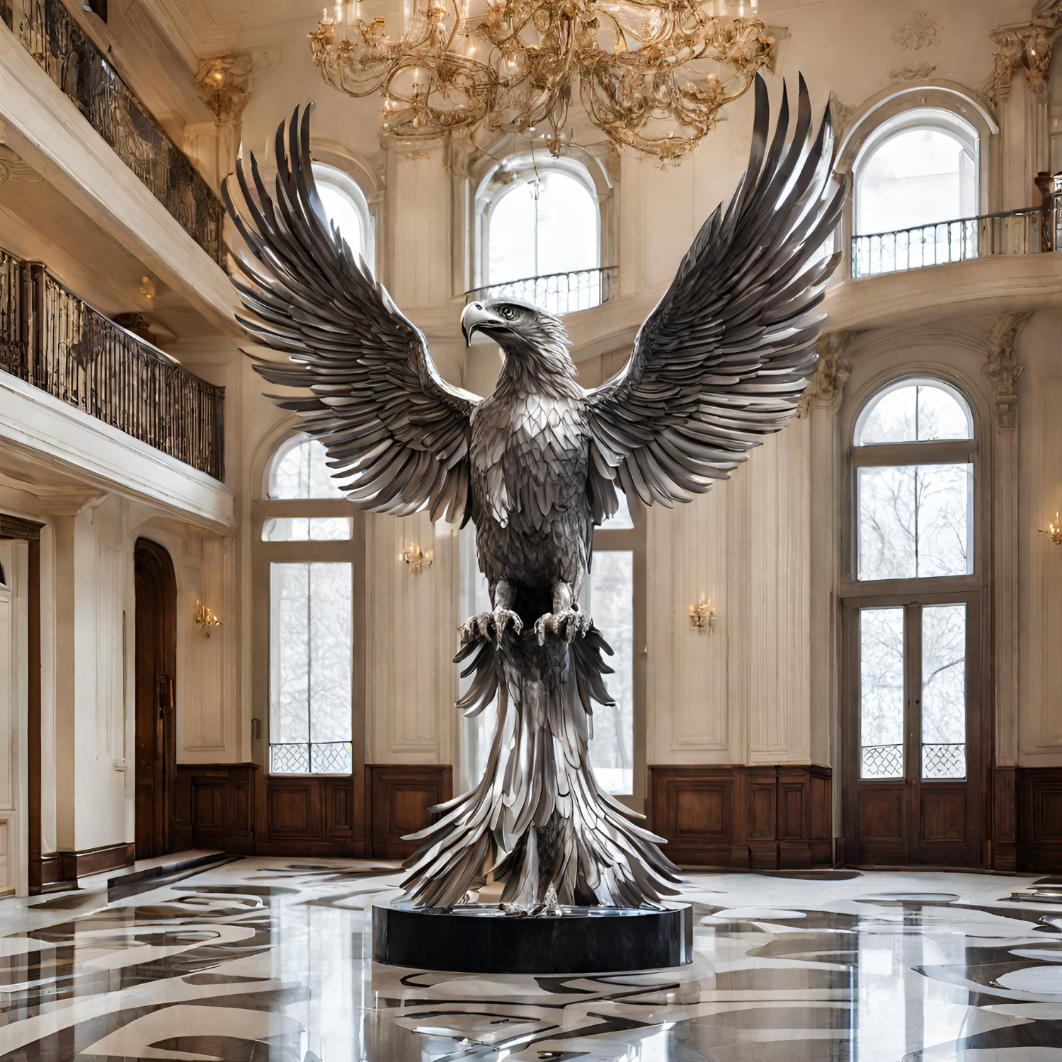 OSO Stainless Steel Eagle Sculpture - Height: 108 inch (274 cm)