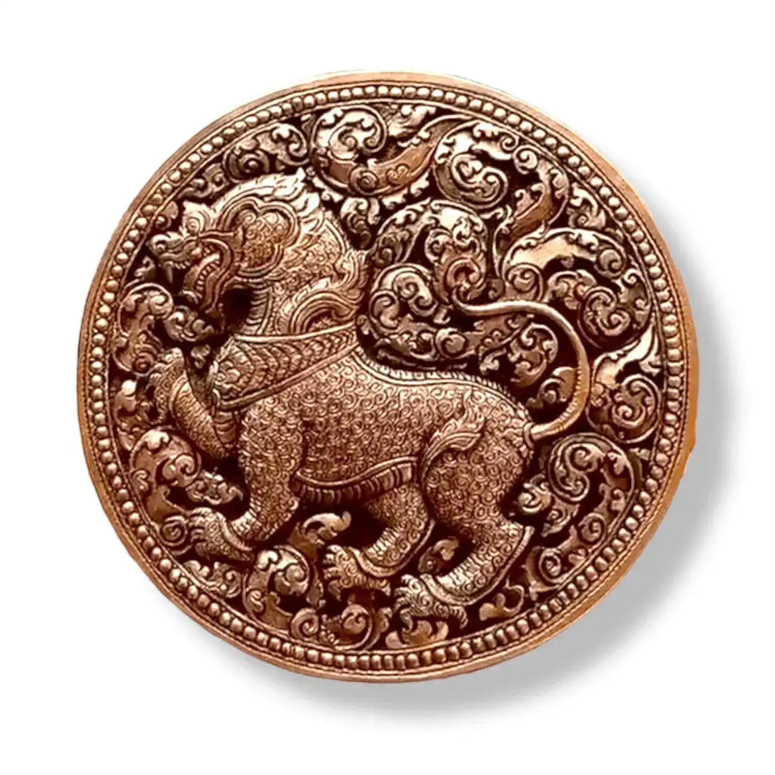 Mini Hand Engraved Solid Brass Niello Round Betel Box - Singha