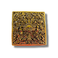 Mini Hand Engraved Solid Brass Niello Square Betel Box - Fire