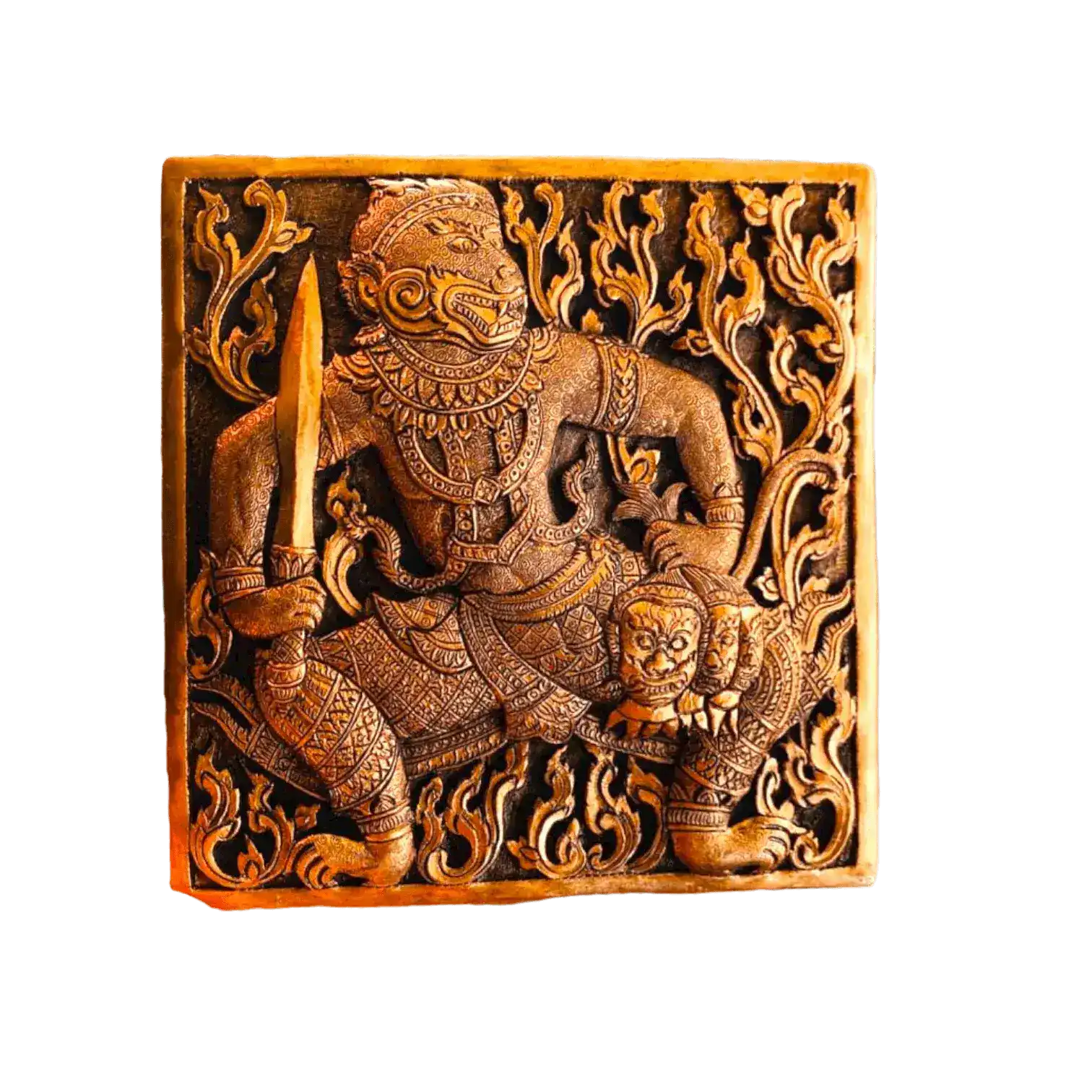 Mini Hand Engraved Solid Brass Niello Square Betel Box - Hanuman