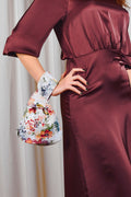 Bolso hatillo mini tejido jacquard flores amapolas