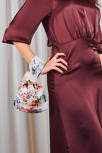 Bolso hatillo mini tejido jacquard flores amapolas
