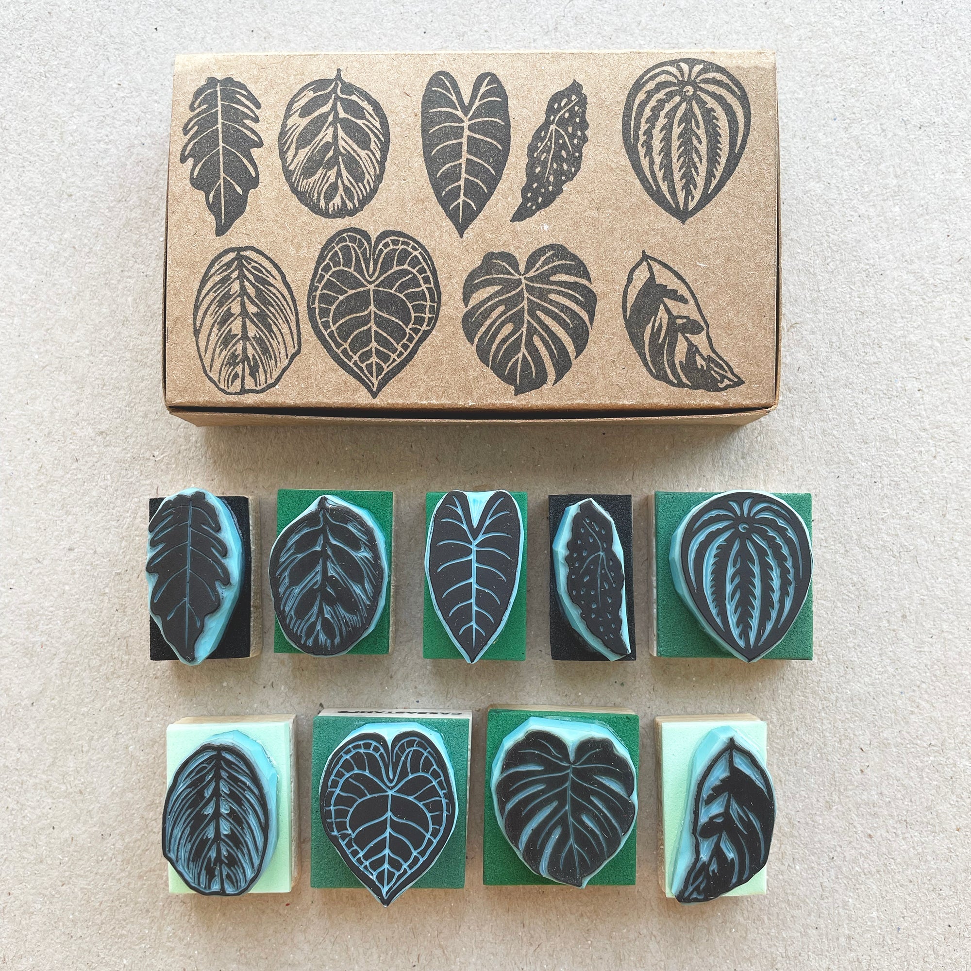 Tropical mini leaves rubber stamps