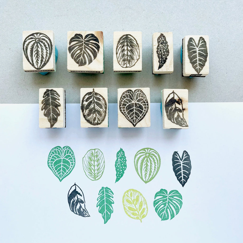 Tropical mini leaves rubber stamps