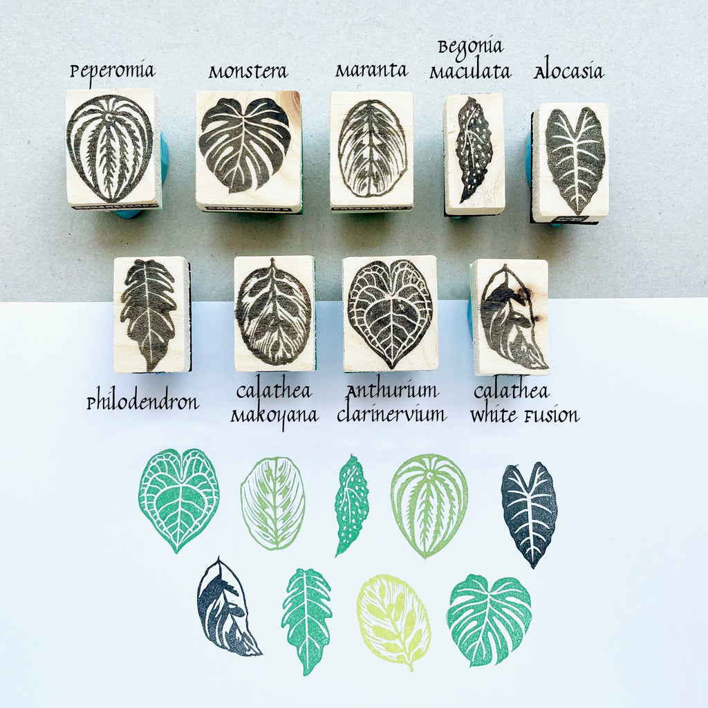Tropical mini leaves rubber stamps