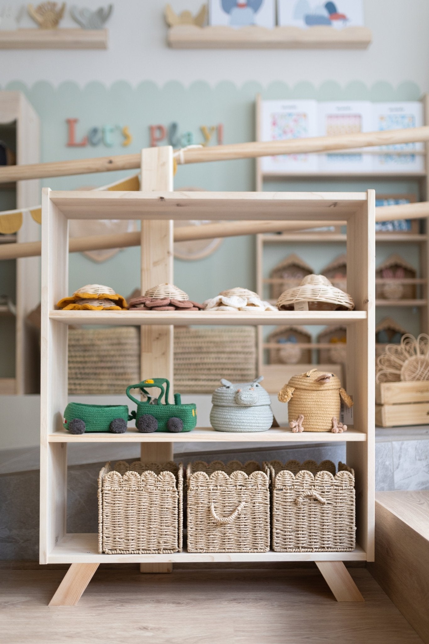 Estantería montessori de madera maciza de 4 estantes