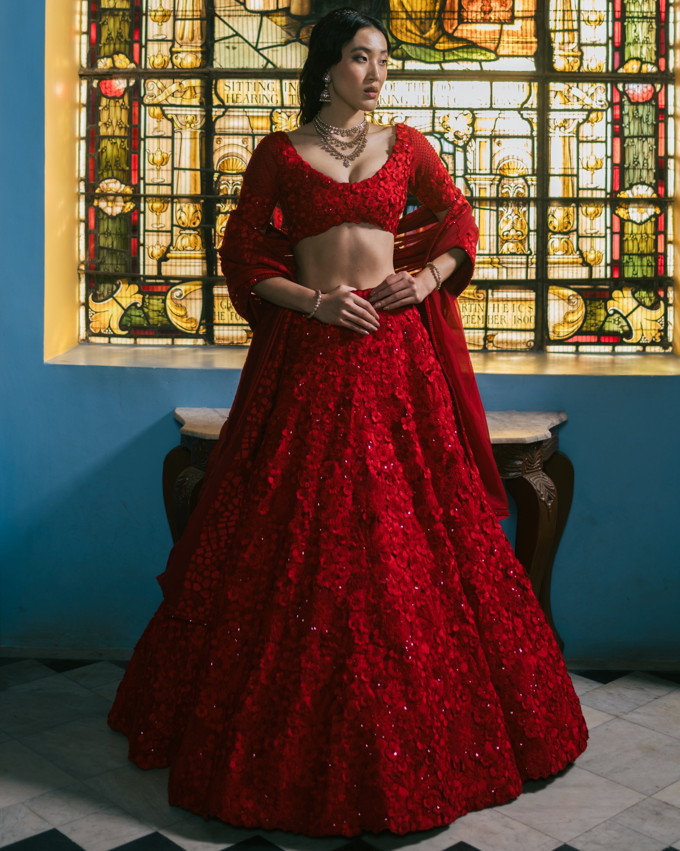 Red Lilian Lehenga Set By KYNAH, Luxury Indian Fashion & Bridal Wear