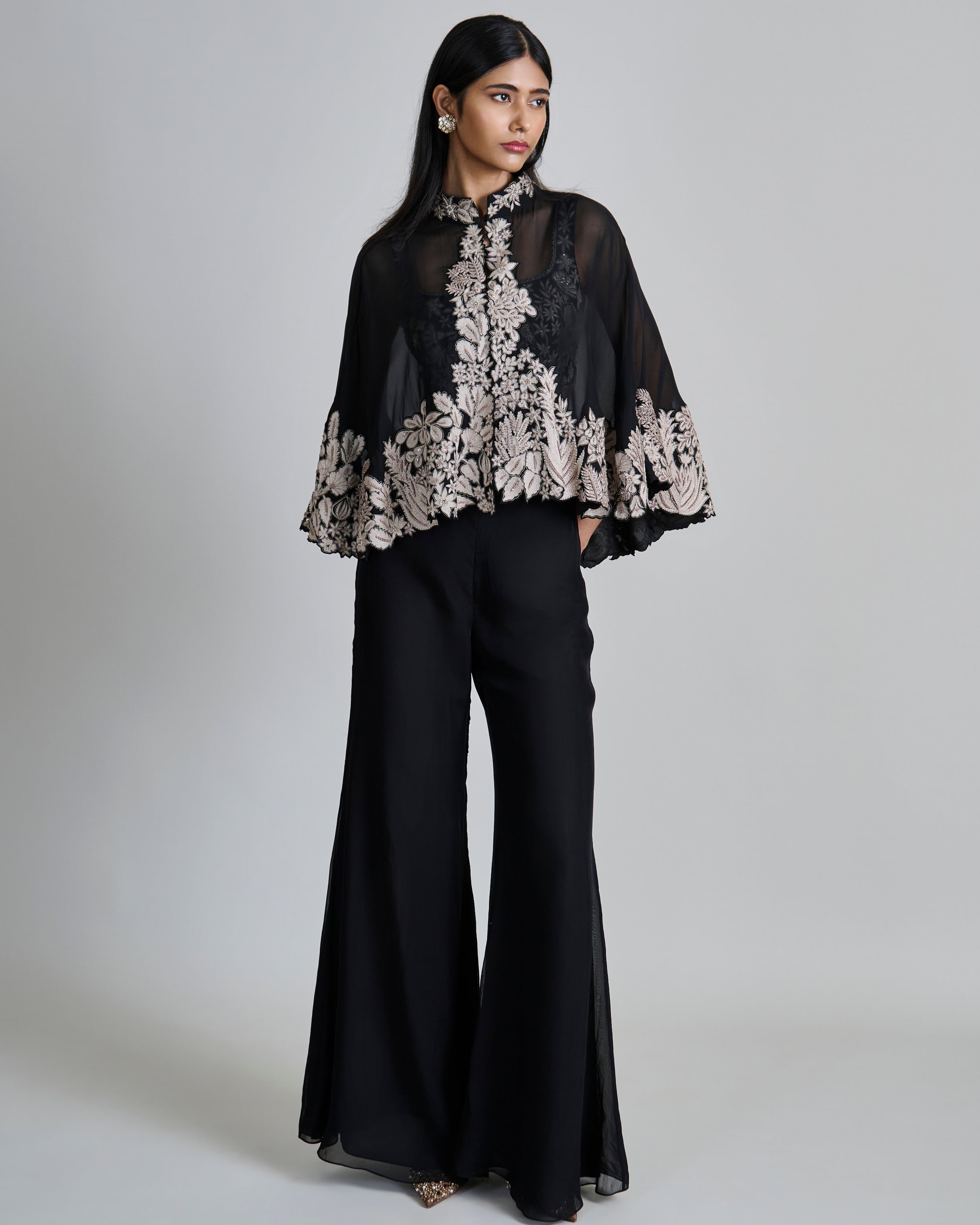 Black Kalie Cape Set By KYNAH, Luxury Indian Fashion & Bridal Wear