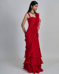 Red Nica Sari Set By KYNAH, Luxury Indian Fashion & Bridal Wear
