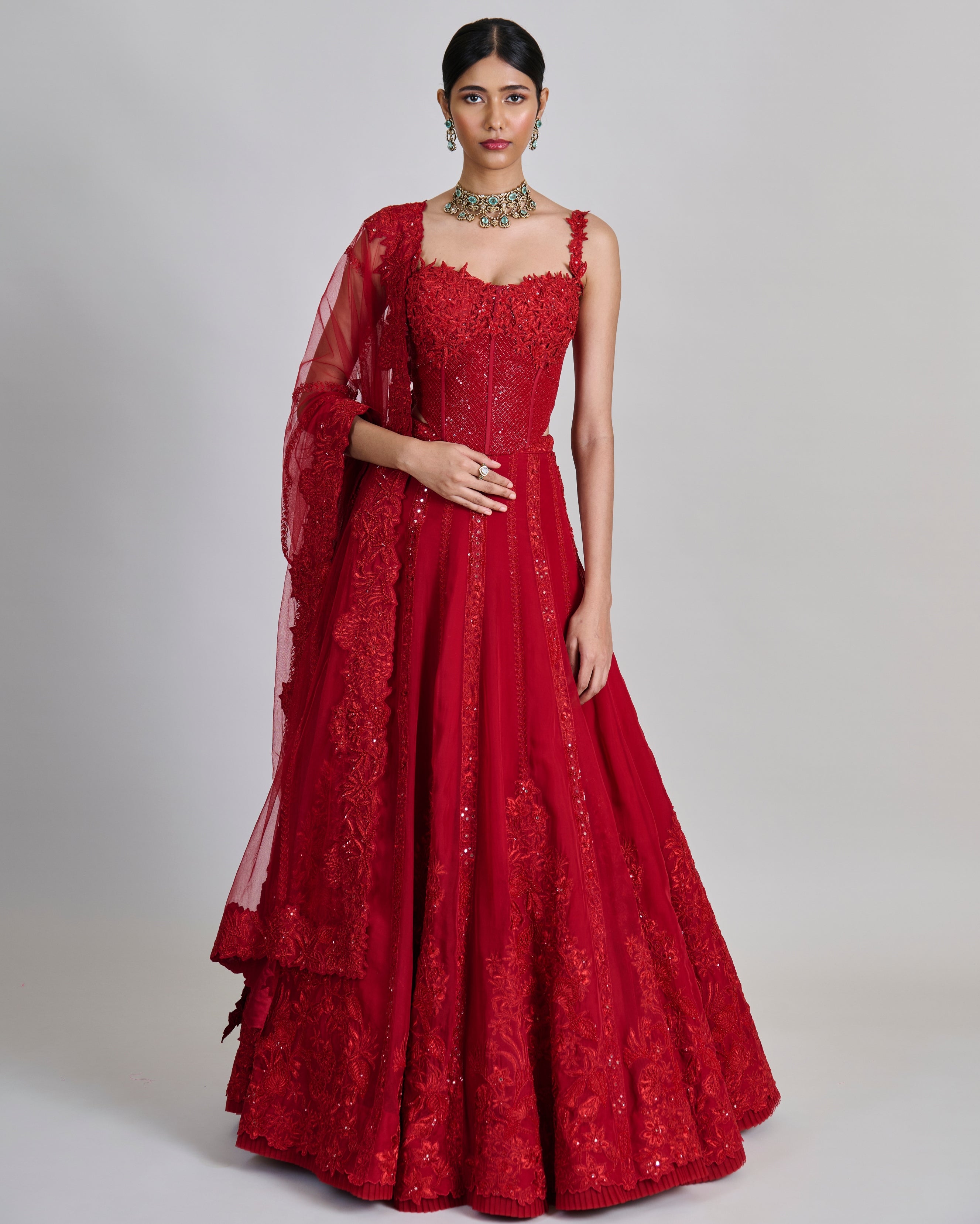 Red Keya Lehenga Set By KYNAH, Luxury Indian Fashion & Bridal Wear