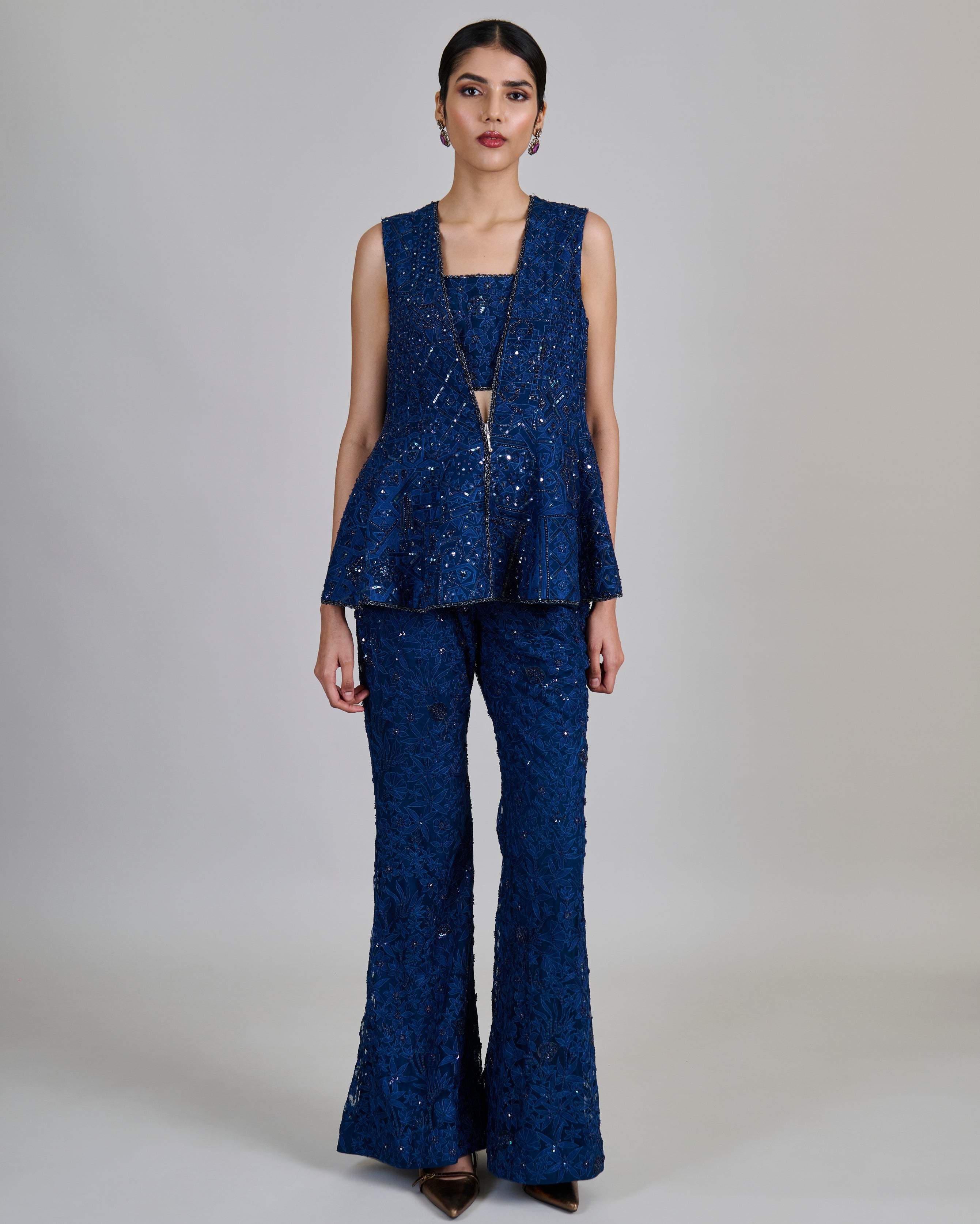 Navy Blue Liora Pant Set By KYNAH, Luxury Indian Fashion & Bridal Wear