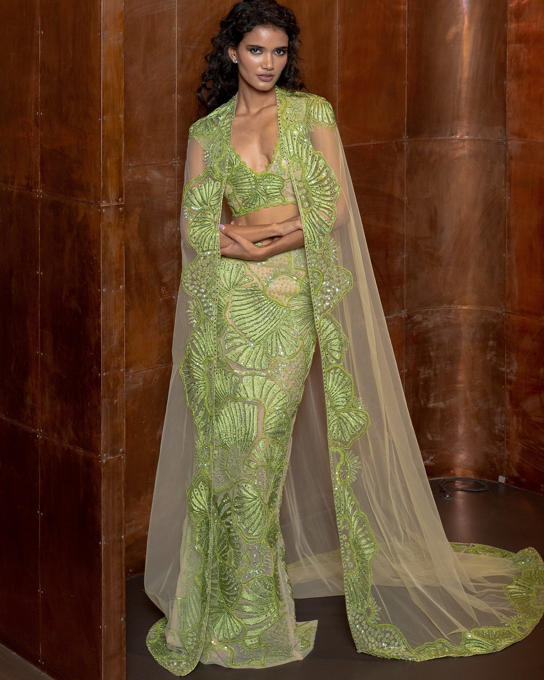 Green Serin Skirt Set By KYNAH, Luxury Indian Fashion & Bridal Wear