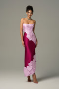 Darling Color Mix Taffeta Asymmetric Heart Detail Maxi Dress Purple