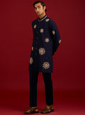 Navy Cotton Silk Blend Sequins And Mirror Work Kurta Set By KYNAH, Luxury Indian Fashion & Bridal Wear