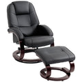 Swivel PU Leather Recliner with Footstool, High Back and Wood Frame, Black