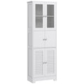 67" Tall Bathroom Storage Cabinet with Glass/Louvred Doors & Adjustable Shelf, White