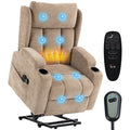 Power Lift Recliner Chair with Vibration Massage & Heat, Wide High Back, Folding Headrest & Cup Holders, Brown