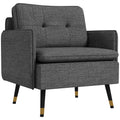 Button Tufted Accent Chair with Steel Legs & Arms, Dark Grey
