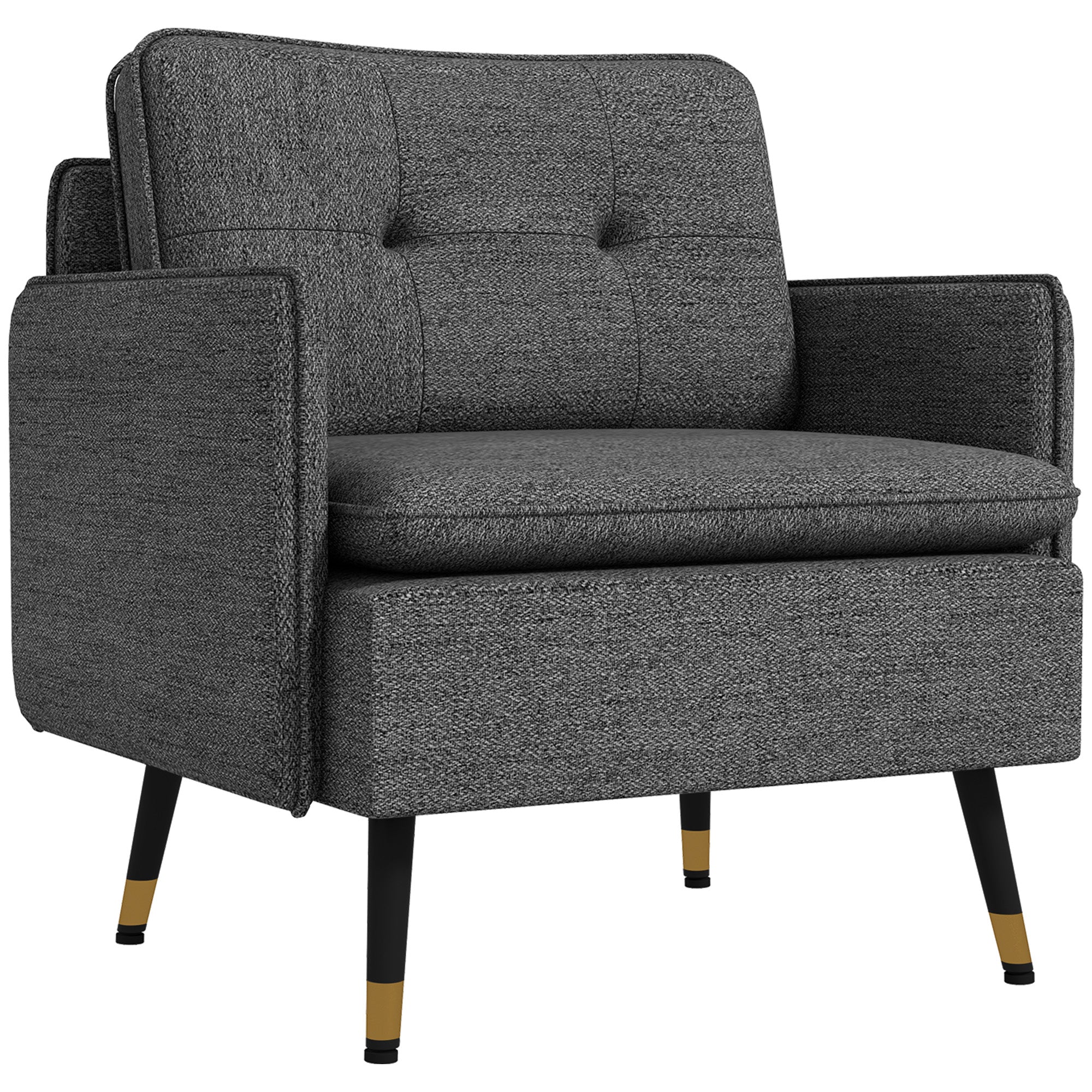 Button Tufted Accent Chair with Steel Legs & Arms, Dark Grey