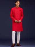 Red Cotton Silk Mirror Work Sherwani Set By KYNAH, Luxury Indian Fashion & Bridal Wear