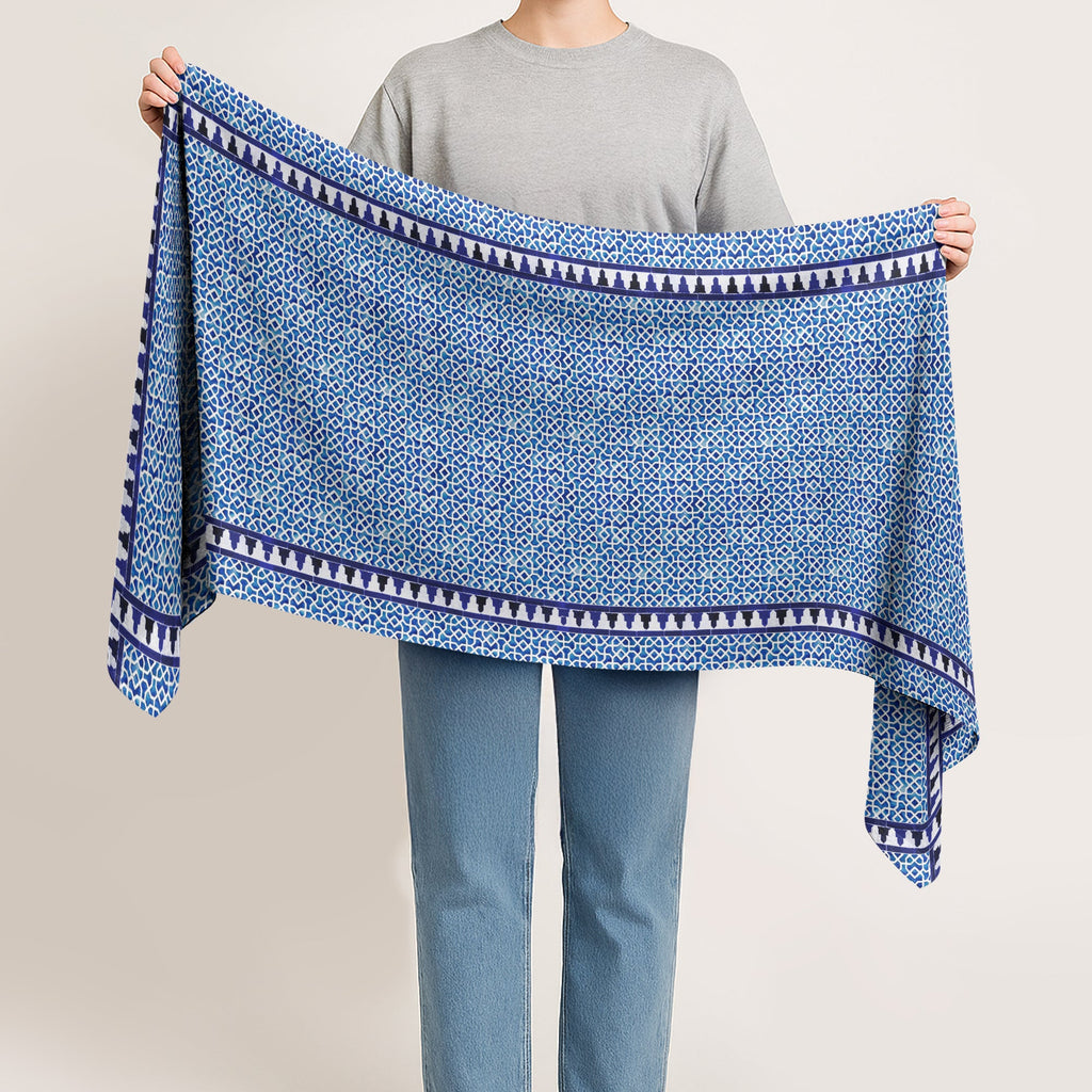 Oblong Blue Silk Scarf Alcazaba