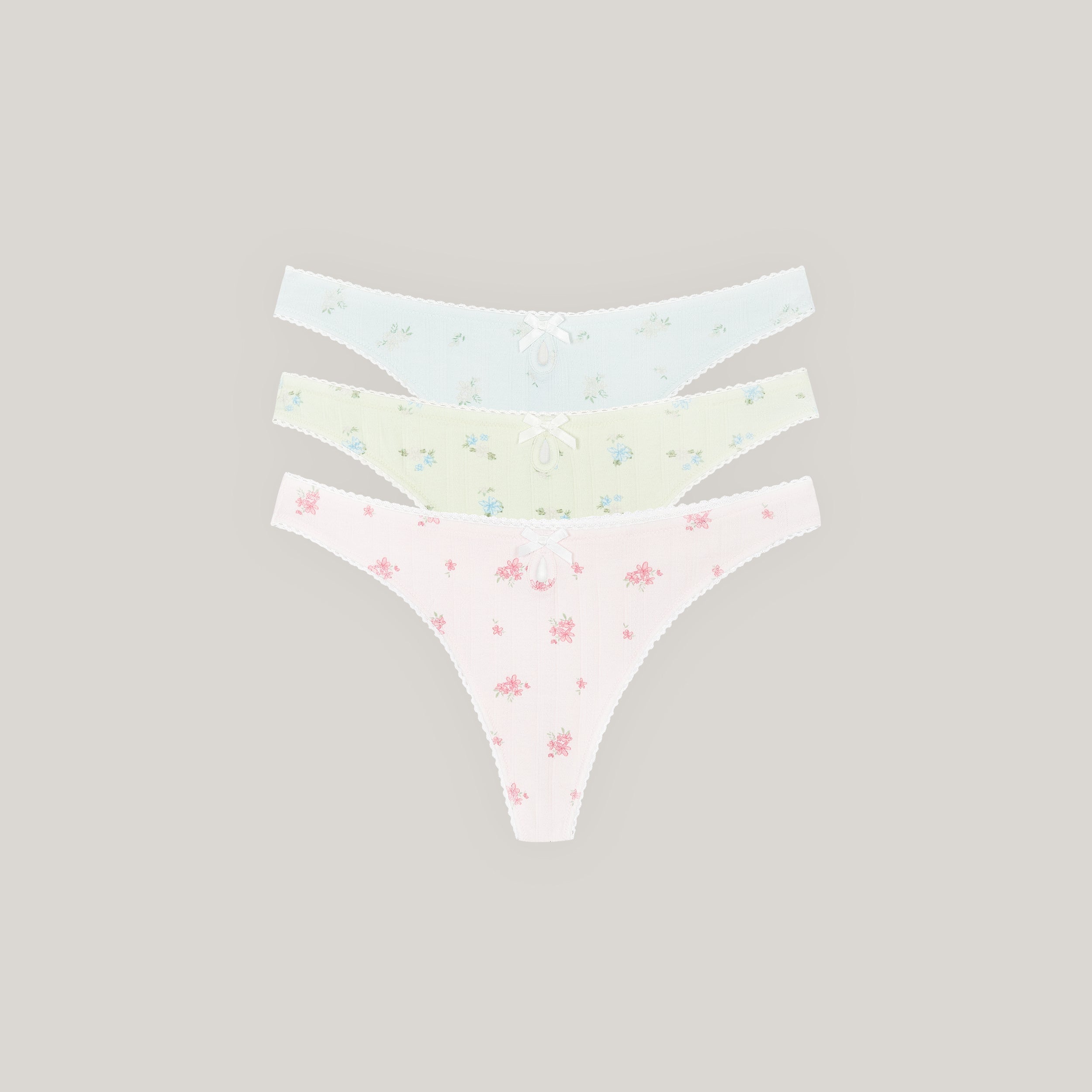 Lounge Underwear Pointelle Thongs (3-Pack) - Pastel Print
