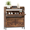 Farmhouse Freestanding Narrow Shoe Storage Cabinet w/2 Flip Drawers, Legs, Rustic Brown Wood Grain