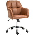 PU Leather Swivel Office Chair, Makeup Vanity Chair with Height Adjustable & Wheels, Brown